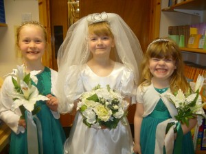 The bride and her bridesmaids